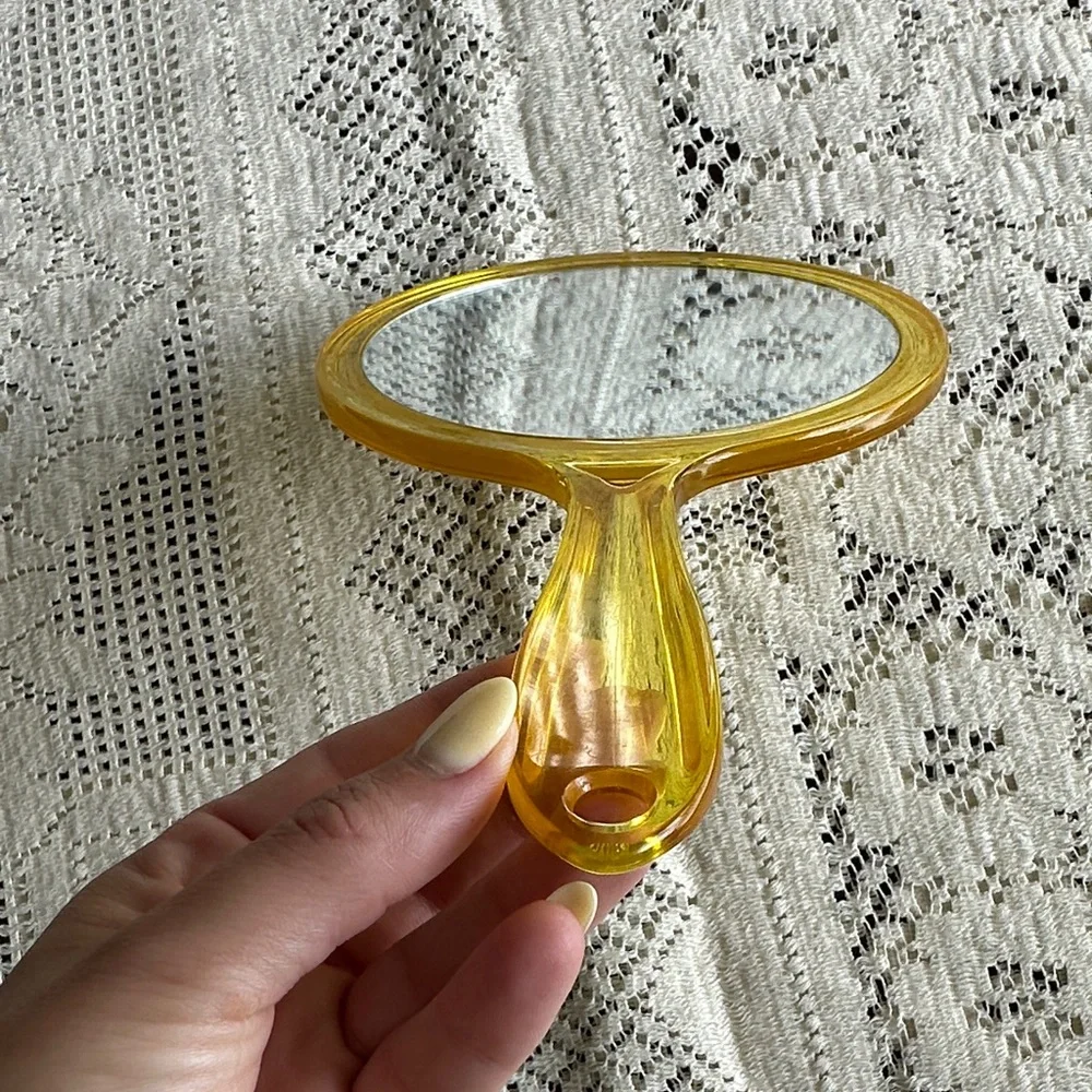 VTG Yellow Hand Mirror by Carley Brown with Retro Girl Illustration